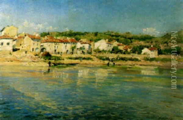 Along The Seine Oil Painting - Julien Gustave Gagliardini