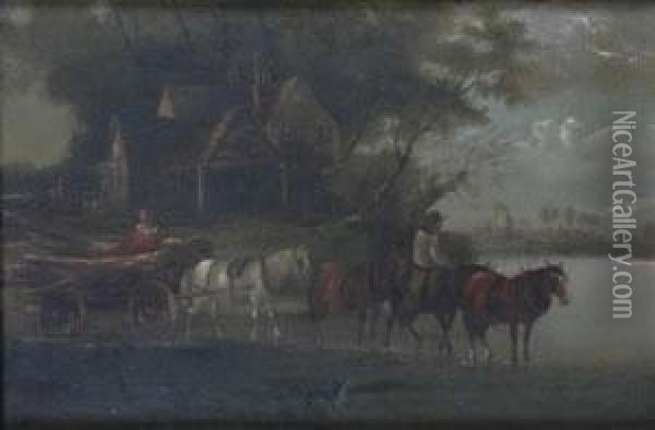 Untitled Scene With Horse Drawn Carriage Oil Painting - Henry Brittan Willis