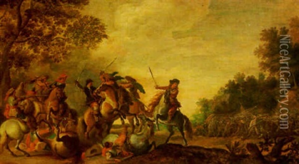 A Cavalry Engagement Oil Painting - Pieter Meulener