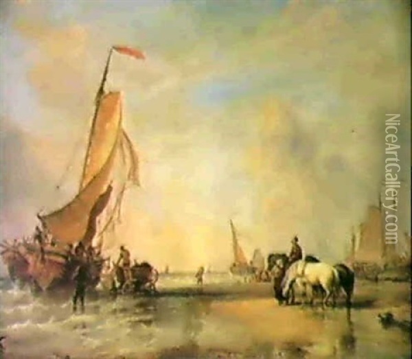 On The Dutch Coast Near Katwyk Oil Painting - Edward William Cooke