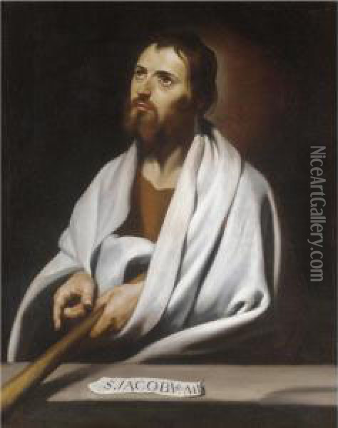 Saint James The Less, Holding A Staff Oil Painting - Francisco De Zurbaran