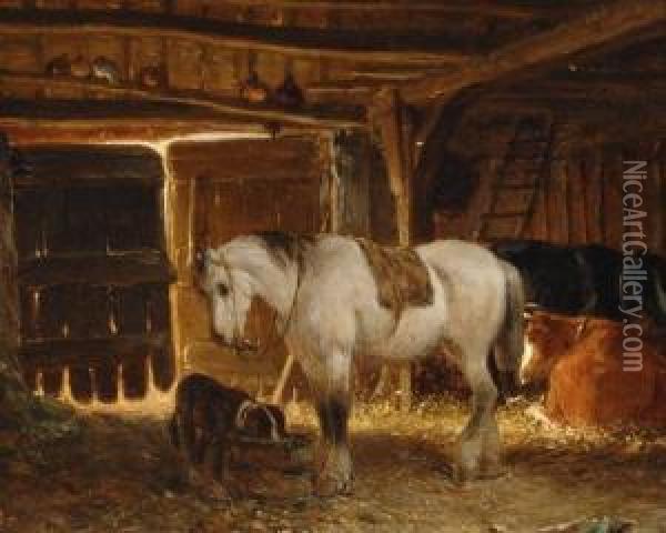 Stable With Animals Oil Painting - Frans Mortelmans
