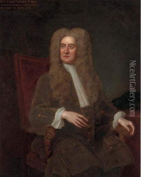 Portrait Of Sir Isaac Newton, Seated Three-quarter-length, In A Green Coat Oil Painting - Sir Godfrey Kneller