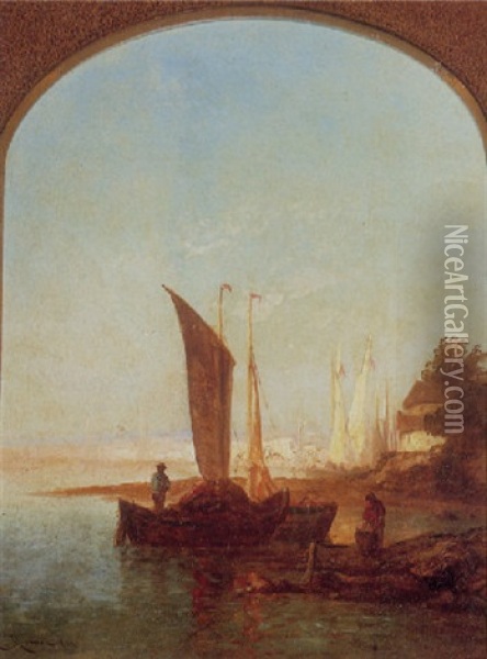 A Venetian Harbor Oil Painting - Edward Moran