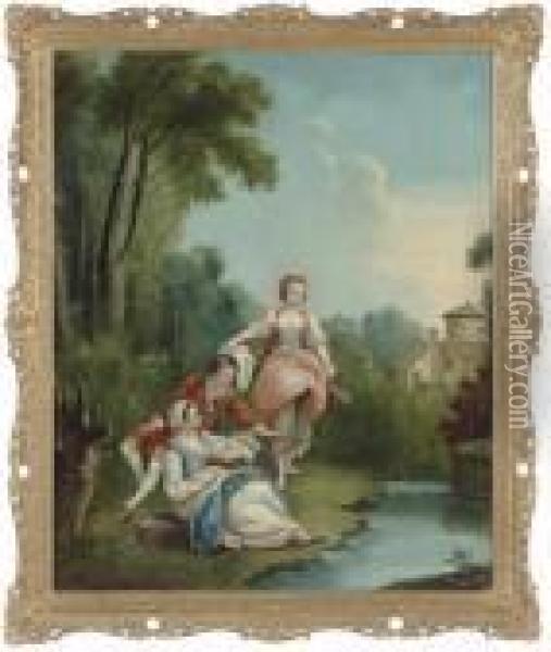 Figures In An Idyllic Landscape; And A Companion Painting Oil Painting - Francois Boucher