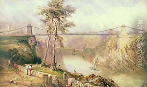 View of the Avon Gorge with the approved design for the Clifton Suspension Bridge Oil Painting - Samuel Jackson