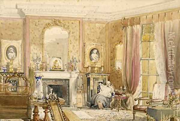 Drawing Room at Bryn Glas Monmouthshire 1871 Oil Painting - Julia Mackworth