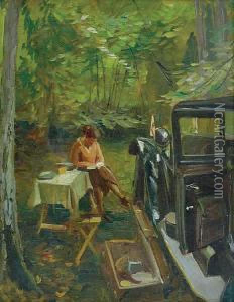 Odpoczynek Przy Samochodzie Oil Painting - Artur Wasner