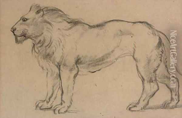 A lion in profile to the left Oil Painting - Antoine Louis Barye