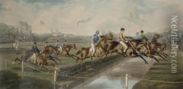 Le Grand Steeple Chase De Dieppe De 1856 Oil Painting - Louis Robert Heyrault