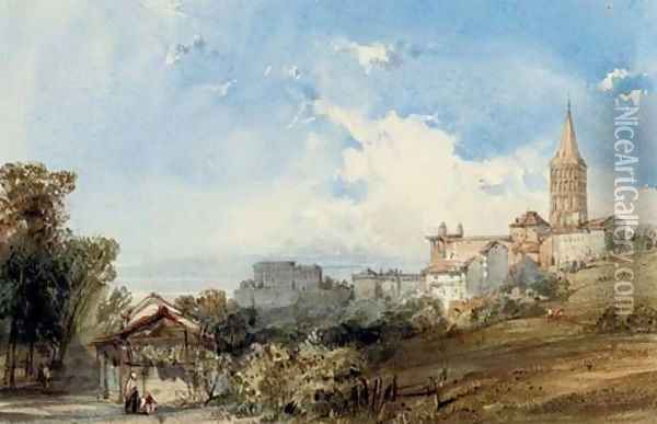 Angouleme Cathedral from the south-east, France Oil Painting - William Callow