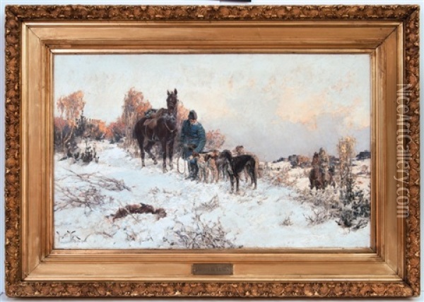 On Hunting Oil Painting - Jaroslav Friedrich Julius Vesin