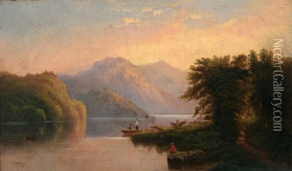 Fisherman On The Hudson River Oil Painting - Samuel P. Dyke