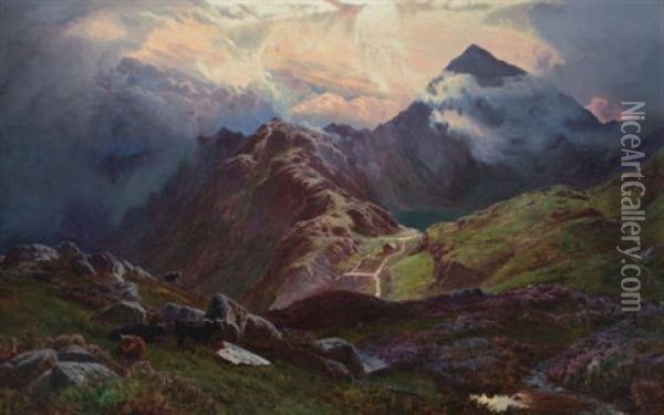 Snowdon (from Above Llyn Llydow, North Wales) Oil Painting - Sidney Richard Percy