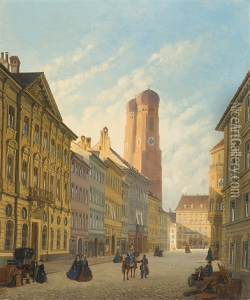 Die Promenadestrase Mit Der Frauenkirche In Munchen Oil Painting - Ferdinand Jodl