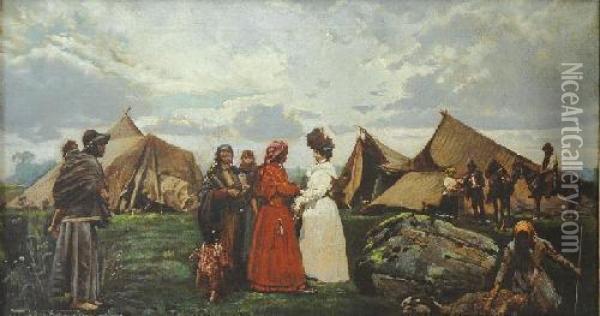 Cyganskie Wrozby Oil Painting - Kazimierz Bienkowski