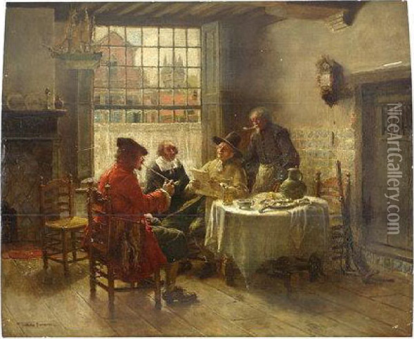Dutch Interior With Men Eating Oysters Oil Painting - Max Gaisser
