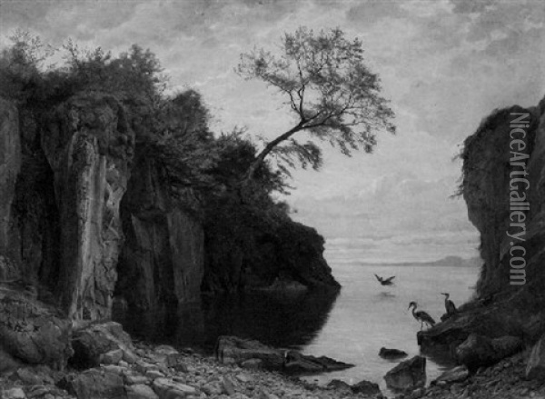 Landschaftsansicht Einer Felsigen Bucht In Der Abenddammerung Oil Painting - Paul Gustave Robinet