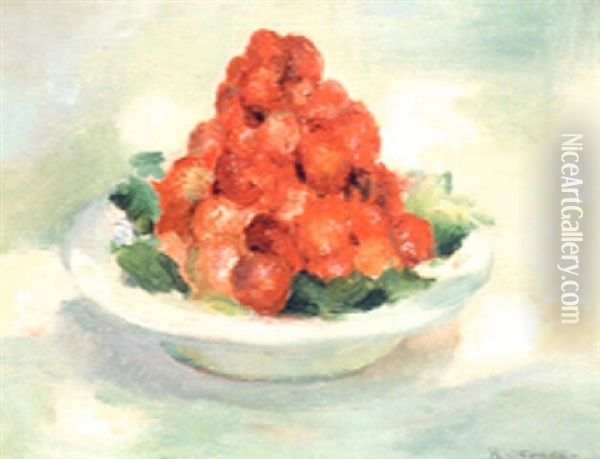 A Bowl Of Strawberrries Oil Painting - Henri Ottmann