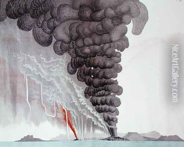 The eruption of the Santorini volcano, illustration from Etudes sur les Volcans by the artist, engraved by Druck and Arnold, 1881 Oil Painting - Schmidt, Julius or Jules