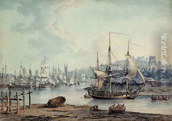 Towing a Warship out of Bristol Harbour, 1783 Oil Painting - Nicholas Pocock