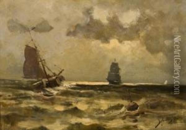 Boote Auf Hoher See Oil Painting - Petrus Paulus Schiedges