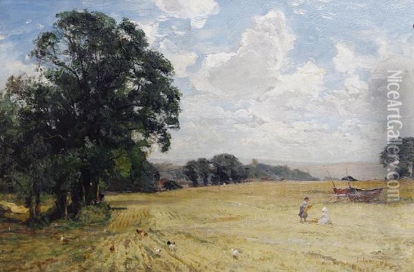 Children In A Field Oil Painting - James Aumonier
