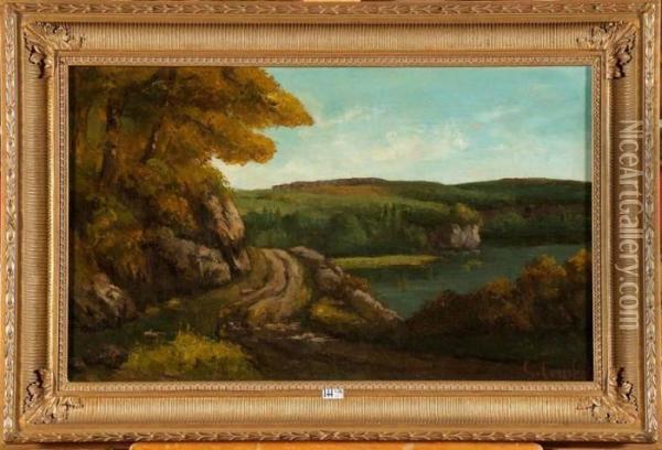 Paysage A La Riviere Oil Painting - Gustave Courbet