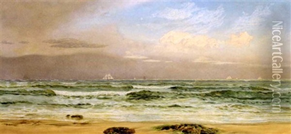 Shipping Off The Coast Oil Painting - John Brett