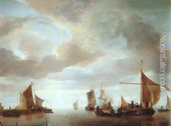 Ships on a Calm Sea near Land Oil Painting - Jan Van De Capelle