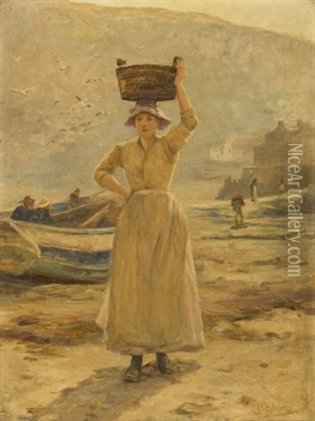 A Maid Along The Beach Oil Painting - Robert Jobling