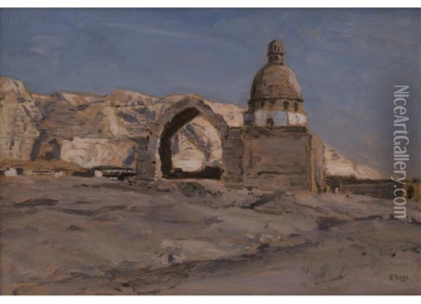 Ansicht Des Wustenortes Mit Moschee Mokattam Bei Kairo Oil Painting - Erich Kips