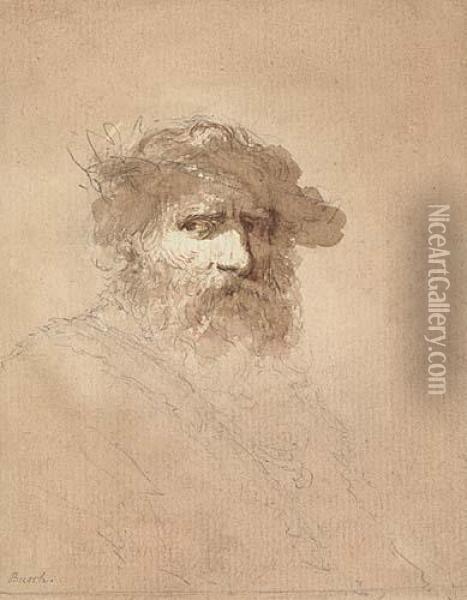 Head Of A Bearded Old Man With A Cap<</b> Oil Painting - Benedictus Busch