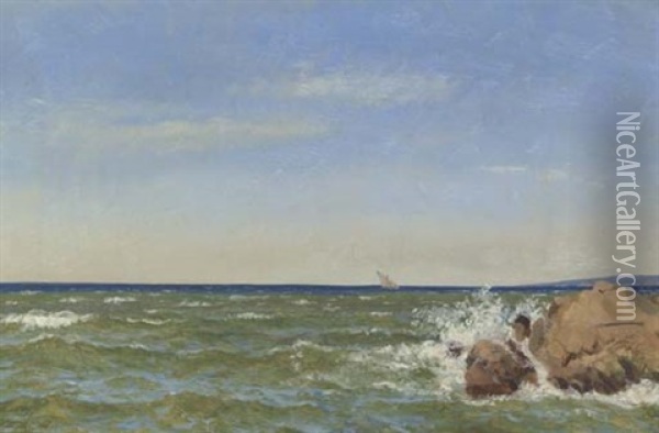 A View Of The Mediterranean Coast, Near Marseilles Oil Painting - Emanuel Larsen