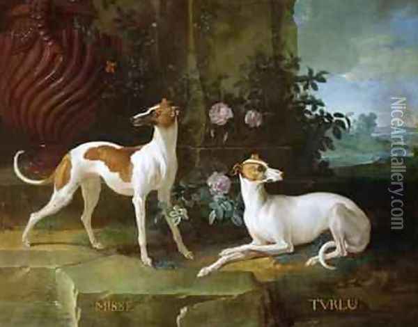 Misse and Turlu, two greyhounds of Louis XV Oil Painting - Jean-Baptiste Oudry