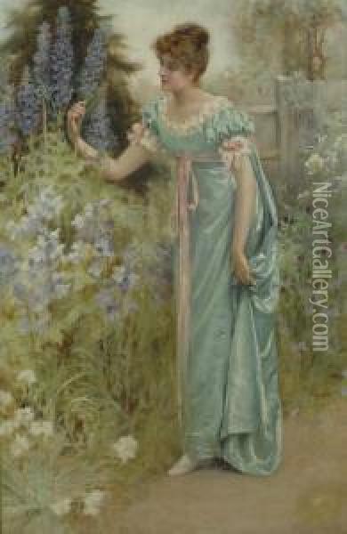 Giovane Donna In Giardino Oil Painting - Norman Prescott-Davies