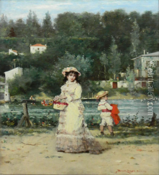 Afternoon Stroll Oil Painting - Lajos Bruck