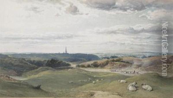 Distant View Of Salisbury From The East, Possibly Box Hill Oil Painting - William Collingwood Smith