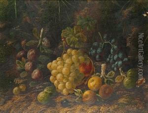 Still Life Of Primroses, Other 
Wild Flowers And A Bird````s Nest On A Mossy Bank; And A Companion Of 
Fruit Oil Painting - Horace Mann Livens