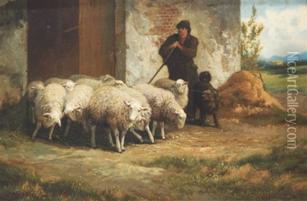 Shepherd With Herd Oil Painting - Henri De Beul