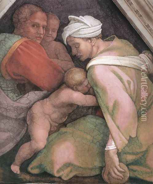 Ancestors of Christ- figures (3) (detail) 1510 Oil Painting - Michelangelo Buonarroti