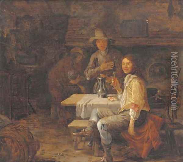A gentleman drinking in a country inn Oil Painting - Jan Steen