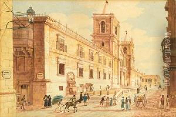 View Of St John's Church, Valletta, Malta Oil Painting - Charles Frederick Von Brocktorff