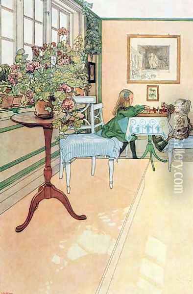The Chess Game Oil Painting - Carl Larsson