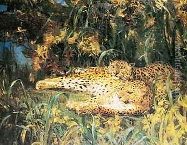 Indian Leopards Oil Painting - John Macallan Swan