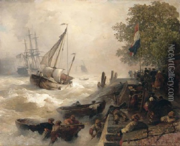 Hafeneinfahrt Bei Rauher See Oil Painting - Andreas Achenbach