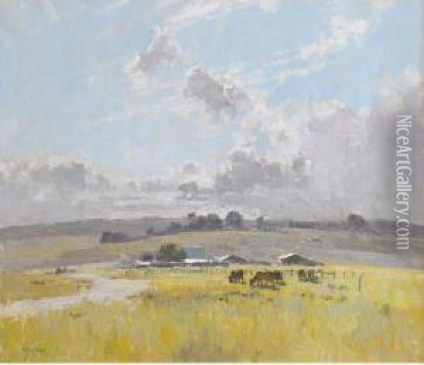 Landscape With Cattle And Farm Buildings Oil Painting - Theodore Penleigh Boyd