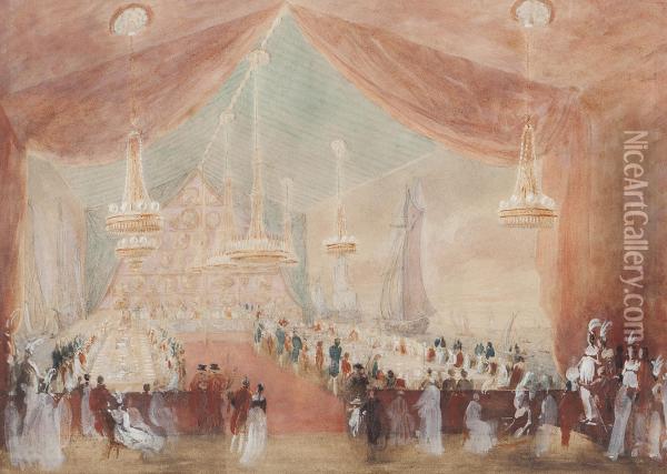 Study Of A Banqueting Hall Oil Painting - Eugene Louis Lami