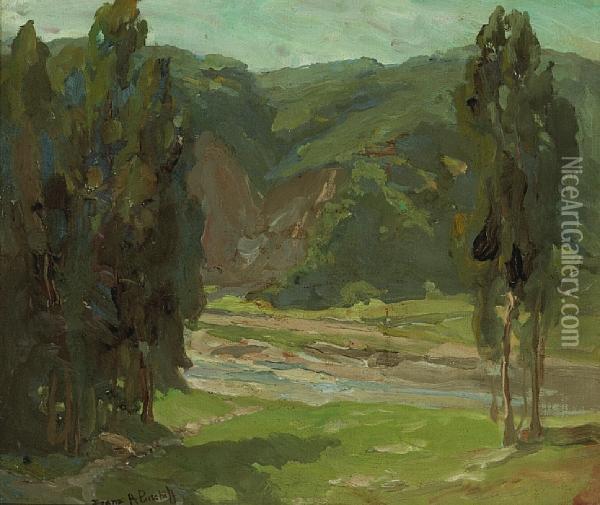 Stream Through A Green Valley Oil Painting - Franz Bischoff