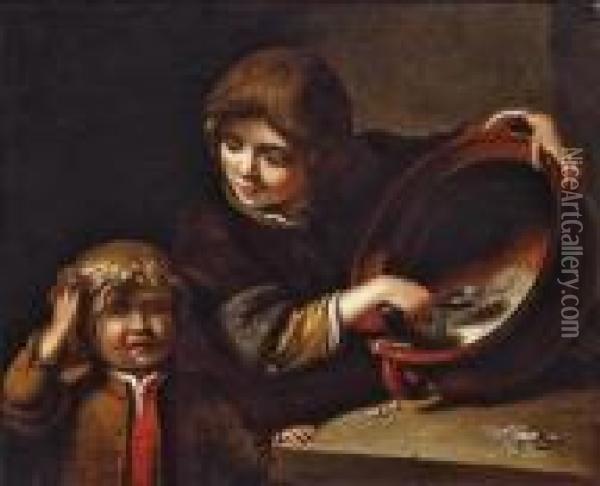 Two Children Having A Meal Oil Painting - Jan Miense Molenaer